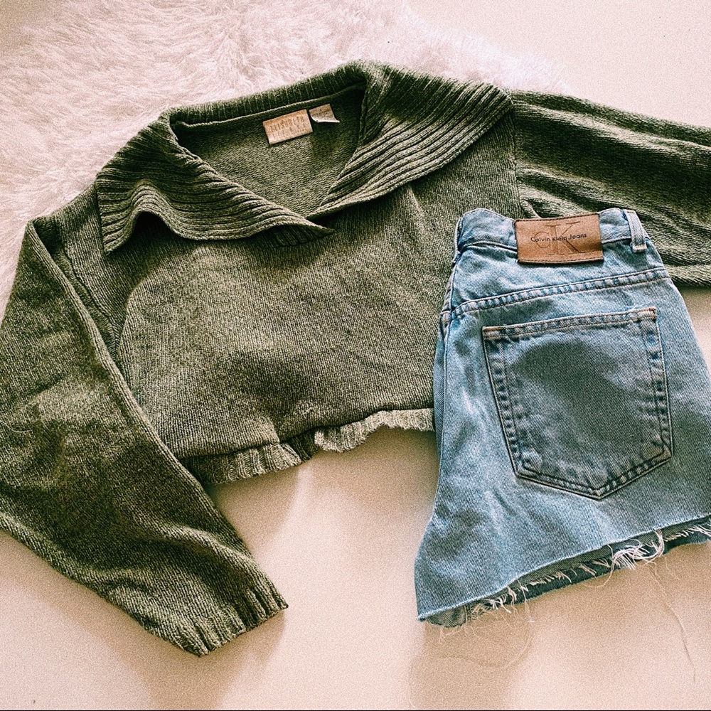 Green Knit Crop Sweater